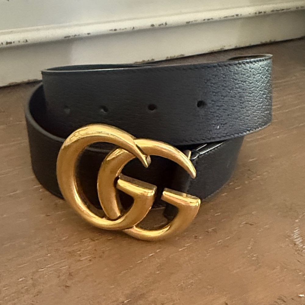 Gucci Black Belt with Gold GG Emblem